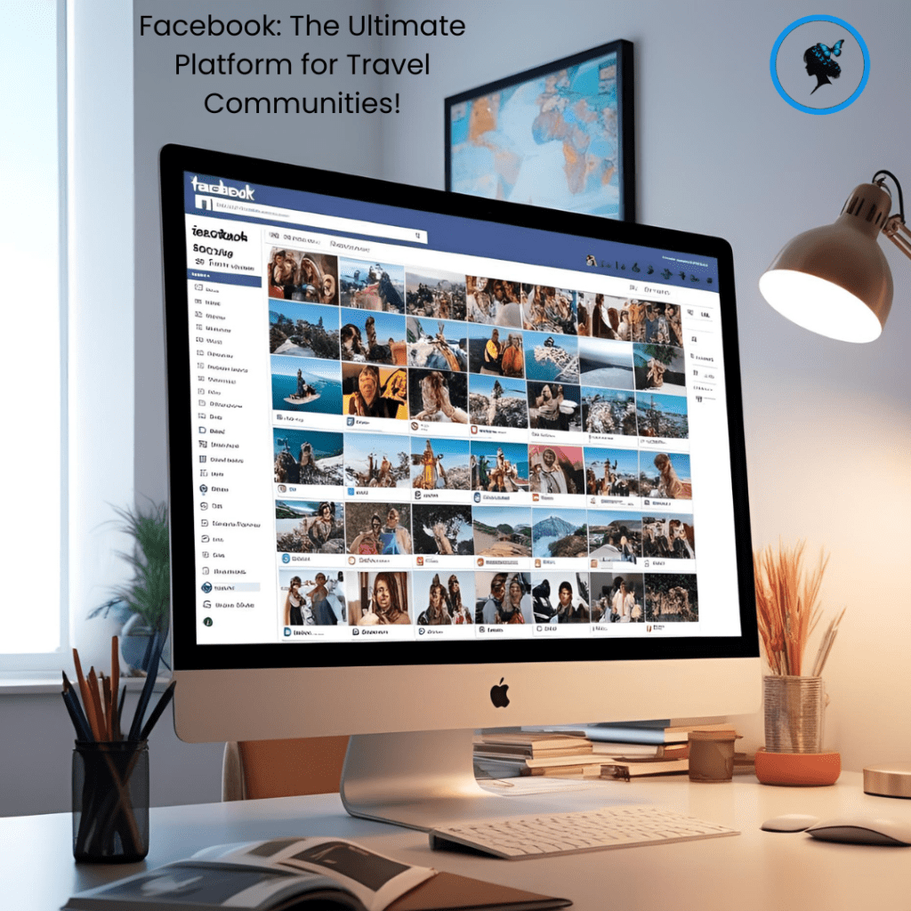Facebook screen on desktop with travel images