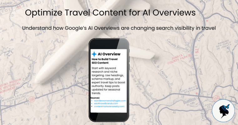 Visual guide on optimizing travel content for AI overviews, showcasing effective strategies and techniques.