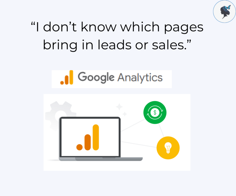 infograph: “I don’t know which pages bring in leads or sales.” Google analytics screenshot.