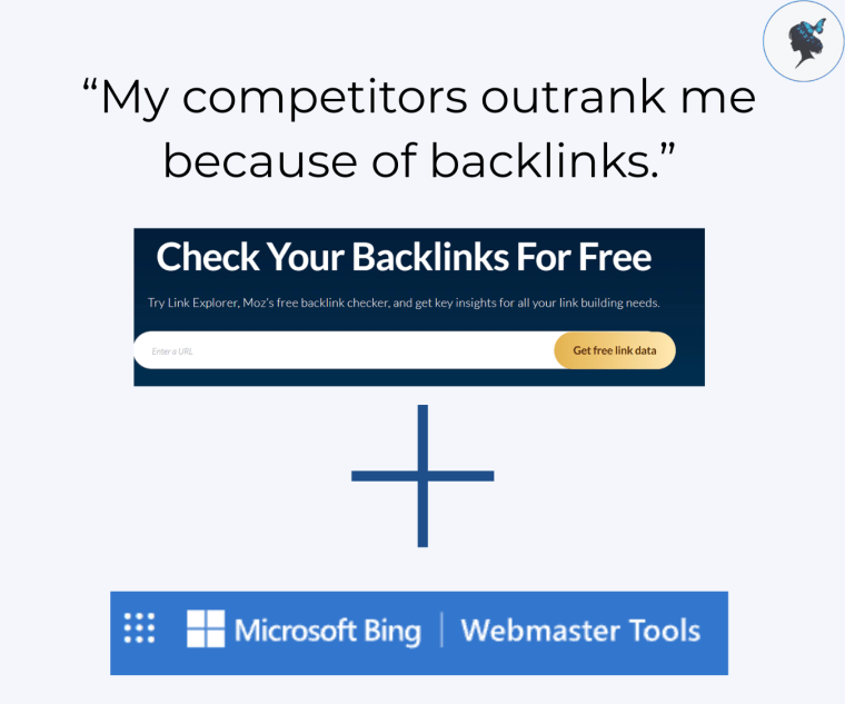 infograph: “My competitors outrank me because of backlinks.” Moz link explorer + bing webmaster tools screenshot.